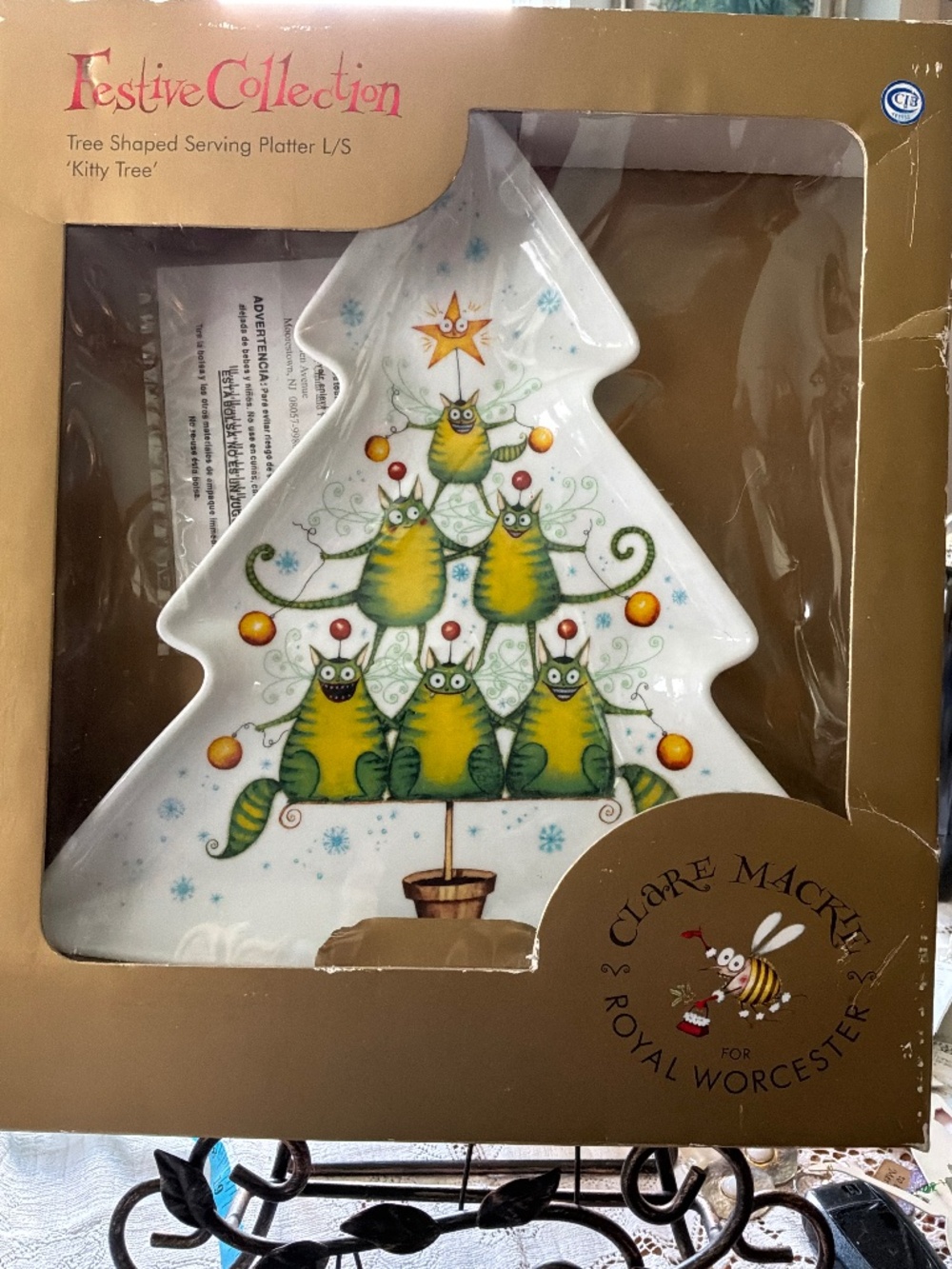 🎄🐱! adorable and rare Clare Mackie for Royal Worcester "KitTy platter